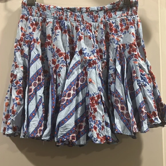 Poupette St. Barth Floral flowy Ruffle mini skater Skirt elastic waistband XS